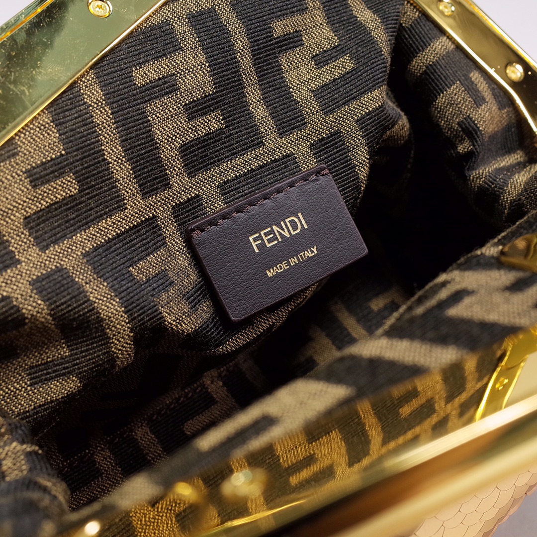 Fendi Gold-Coloured Leather And Sequinned Bag   (26-18-9.5cm)   8BP129  - DopestKickz