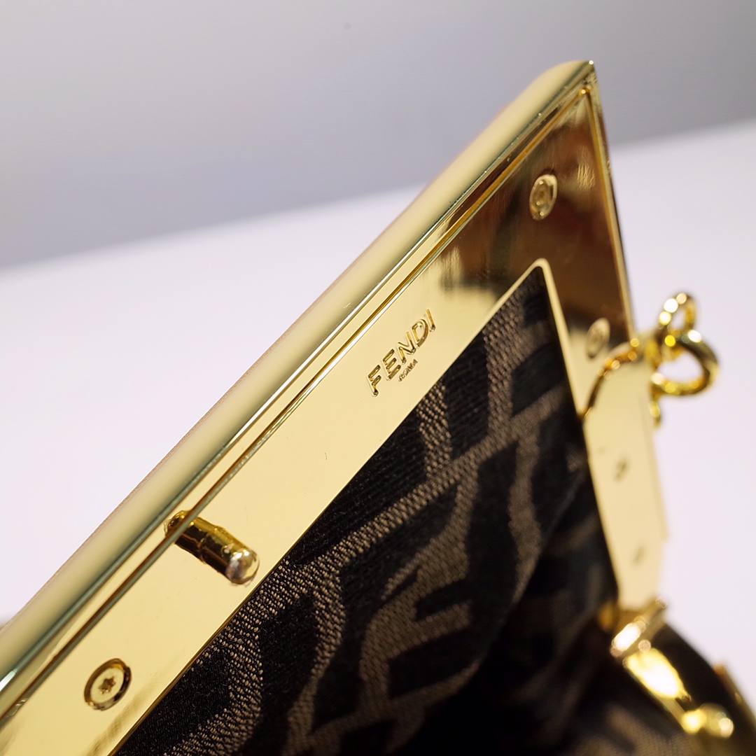 Fendi Gold-Coloured Leather And Sequinned Bag   (26-18-9.5cm)   8BP129  - DopestKickz