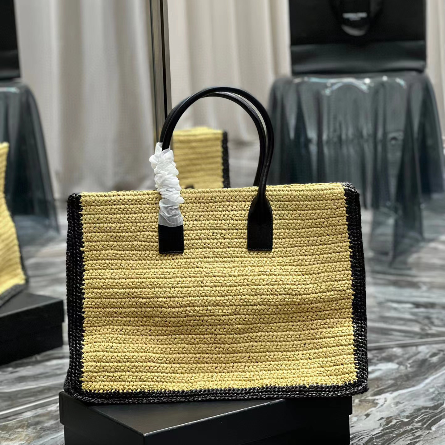 Saint Laurent Rive Gauche Tote Bag In Raffia And Leather(48-36-16cm) - DopestKickz