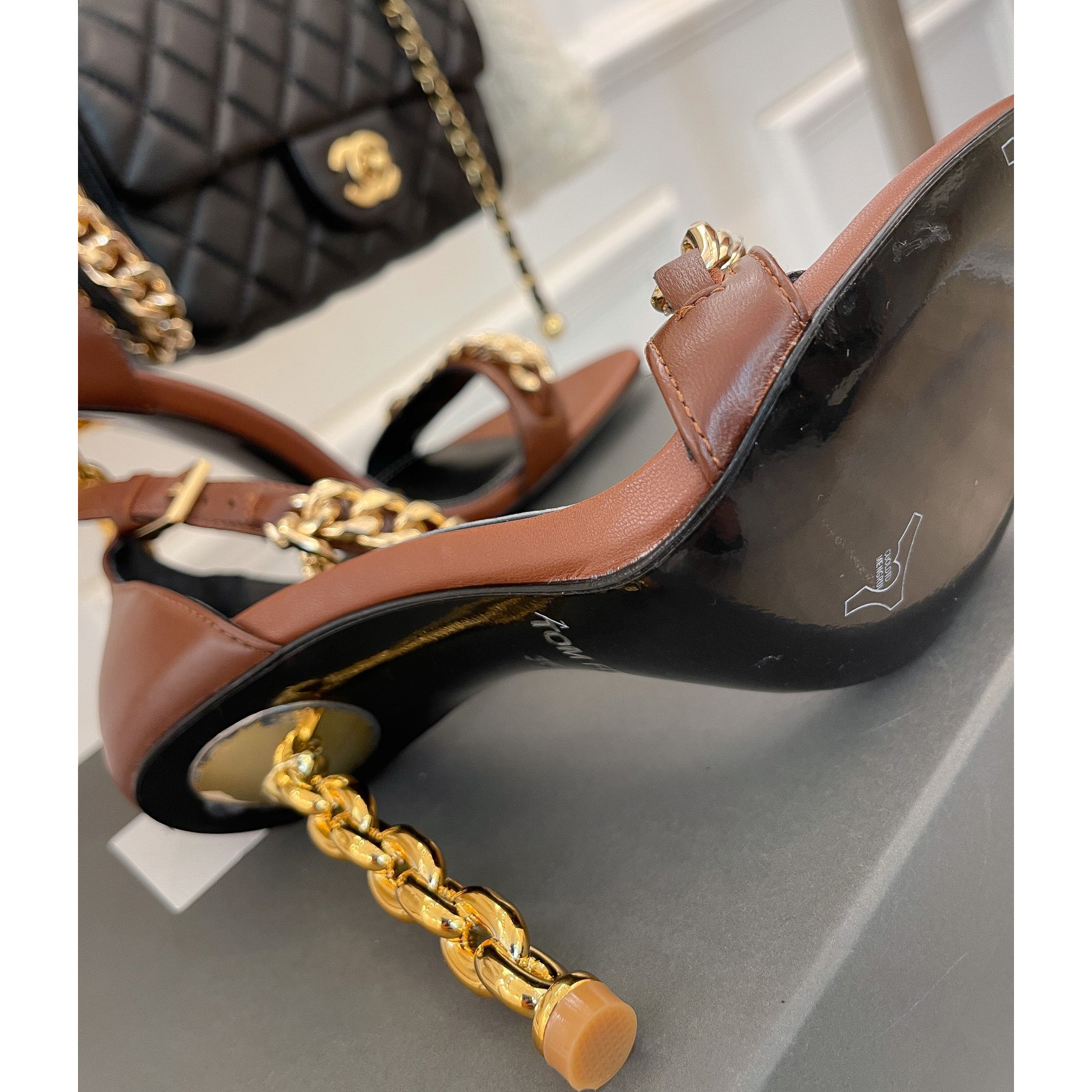 Tom Ford Chain-Trimmed Leather Sandals With Heel Height Of 10.5cm - DopestKickz