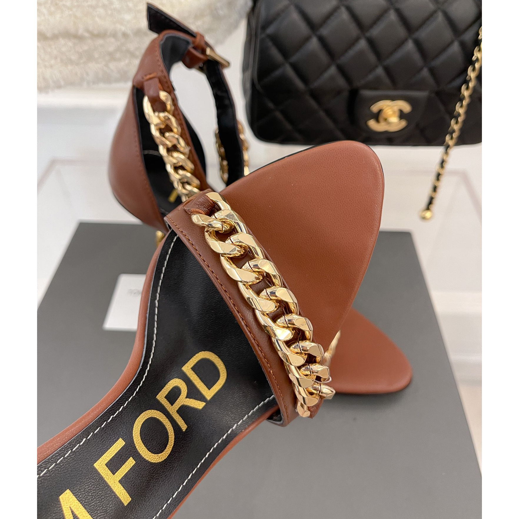 Tom Ford Chain-Trimmed Leather Sandals With Heel Height Of 10.5cm - DopestKickz