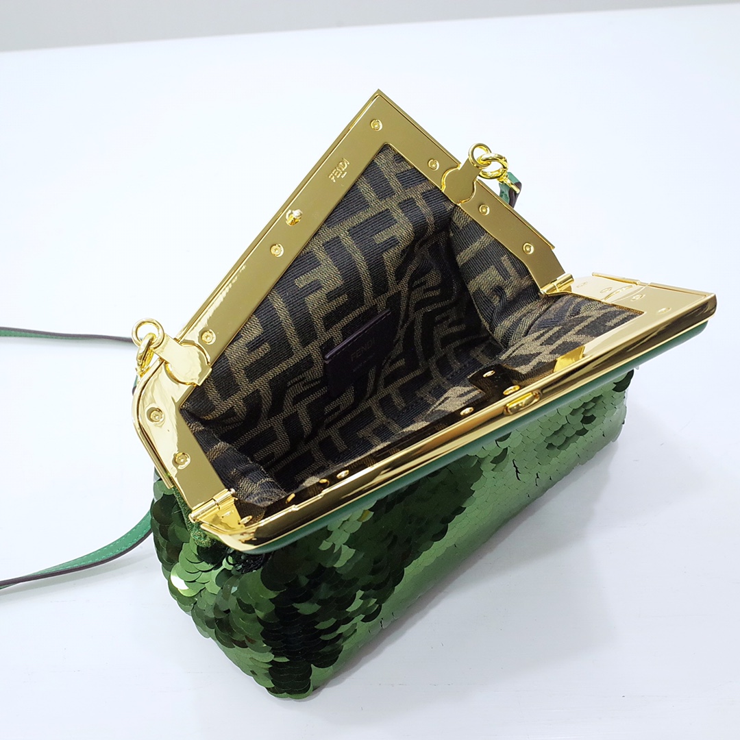 Fendi Gold-Coloured Leather And Sequinned Bag   (26-18-9.5cm)   8BP129  - DopestKickz