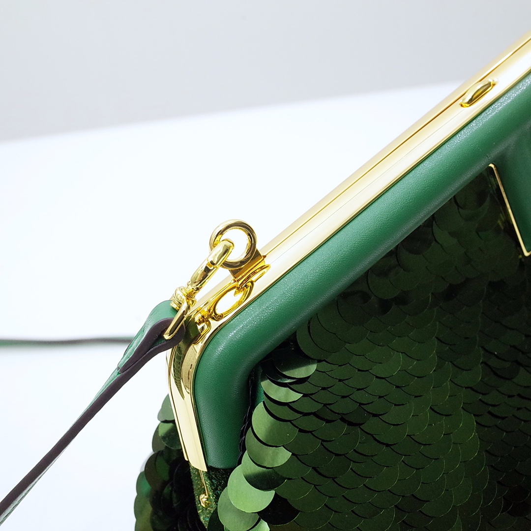 Fendi Gold-Coloured Leather And Sequinned Bag   (26-18-9.5cm)   8BP129  - DopestKickz