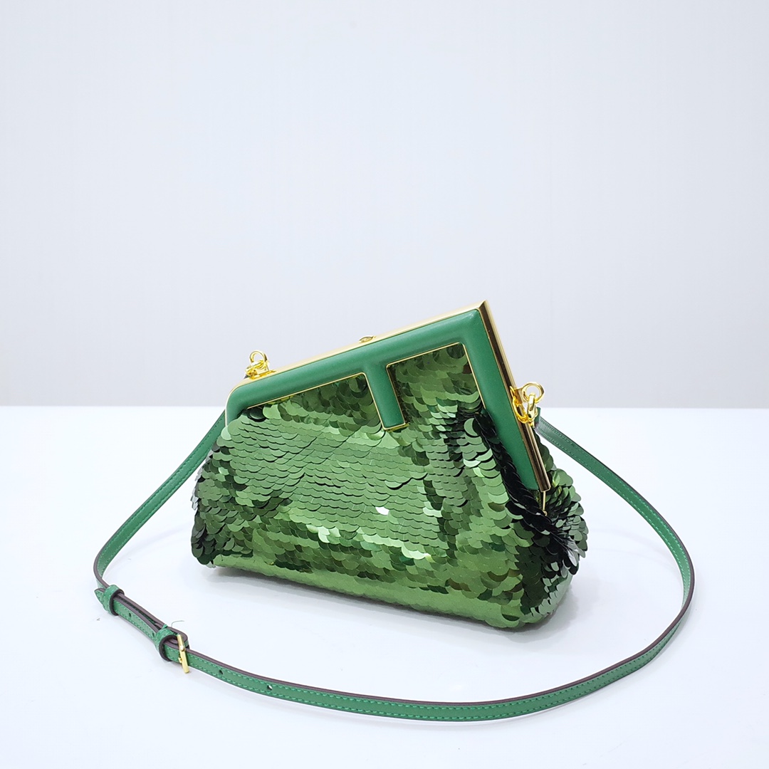Fendi Gold-Coloured Leather And Sequinned Bag   (26-18-9.5cm)   8BP129  - DopestKickz