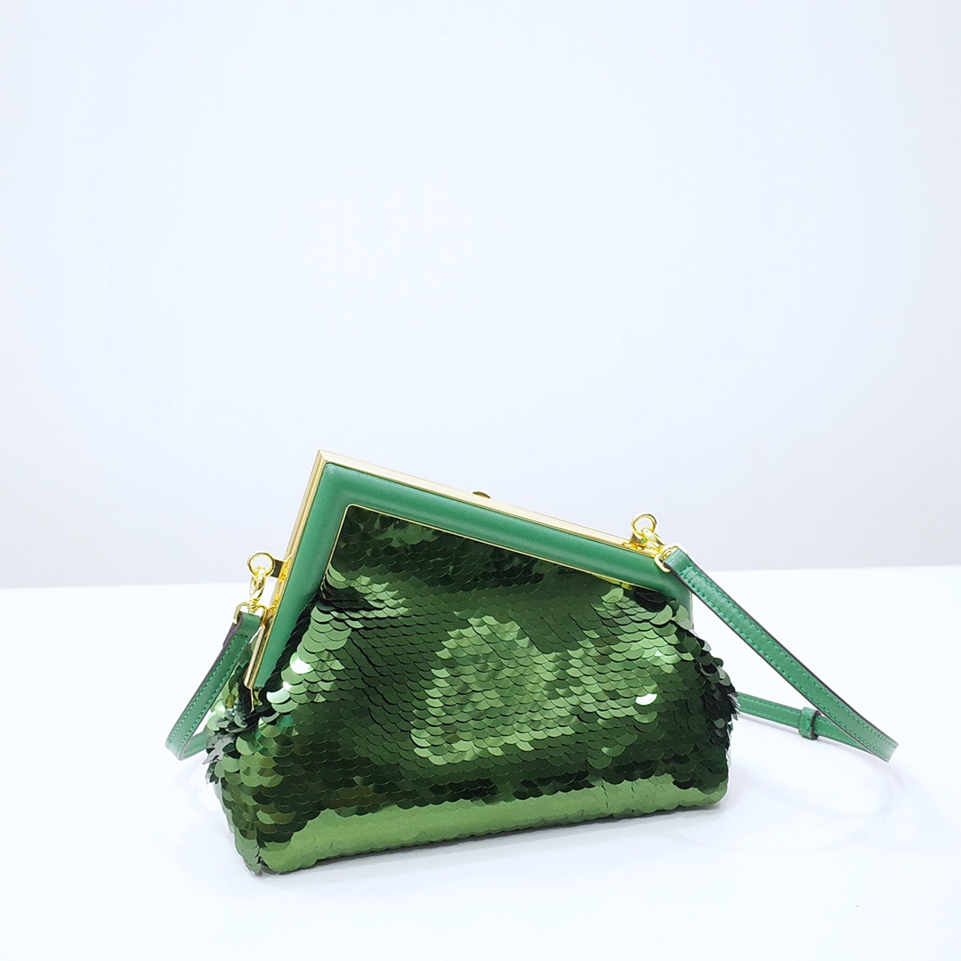 Fendi Gold-Coloured Leather And Sequinned Bag   (26-18-9.5cm)   8BP129  - DopestKickz