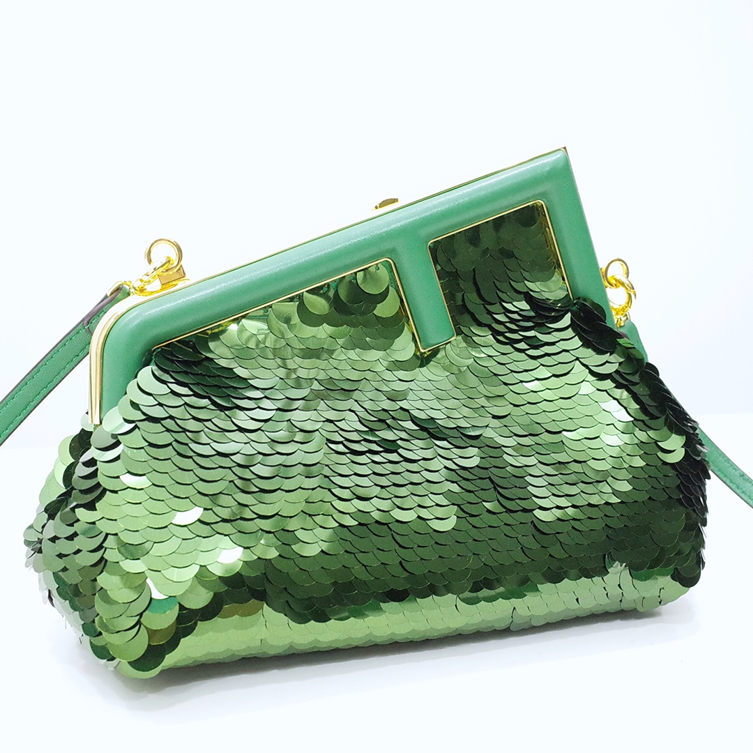 Fendi Gold-Coloured Leather And Sequinned Bag   (26-18-9.5cm)   8BP129  - DopestKickz