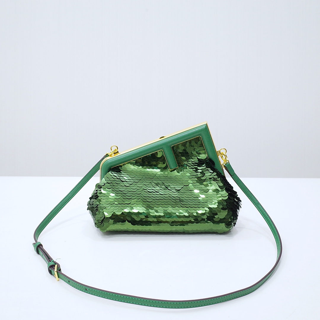 Fendi Gold-Coloured Leather And Sequinned Bag   (26-18-9.5cm)   8BP129  - DopestKickz