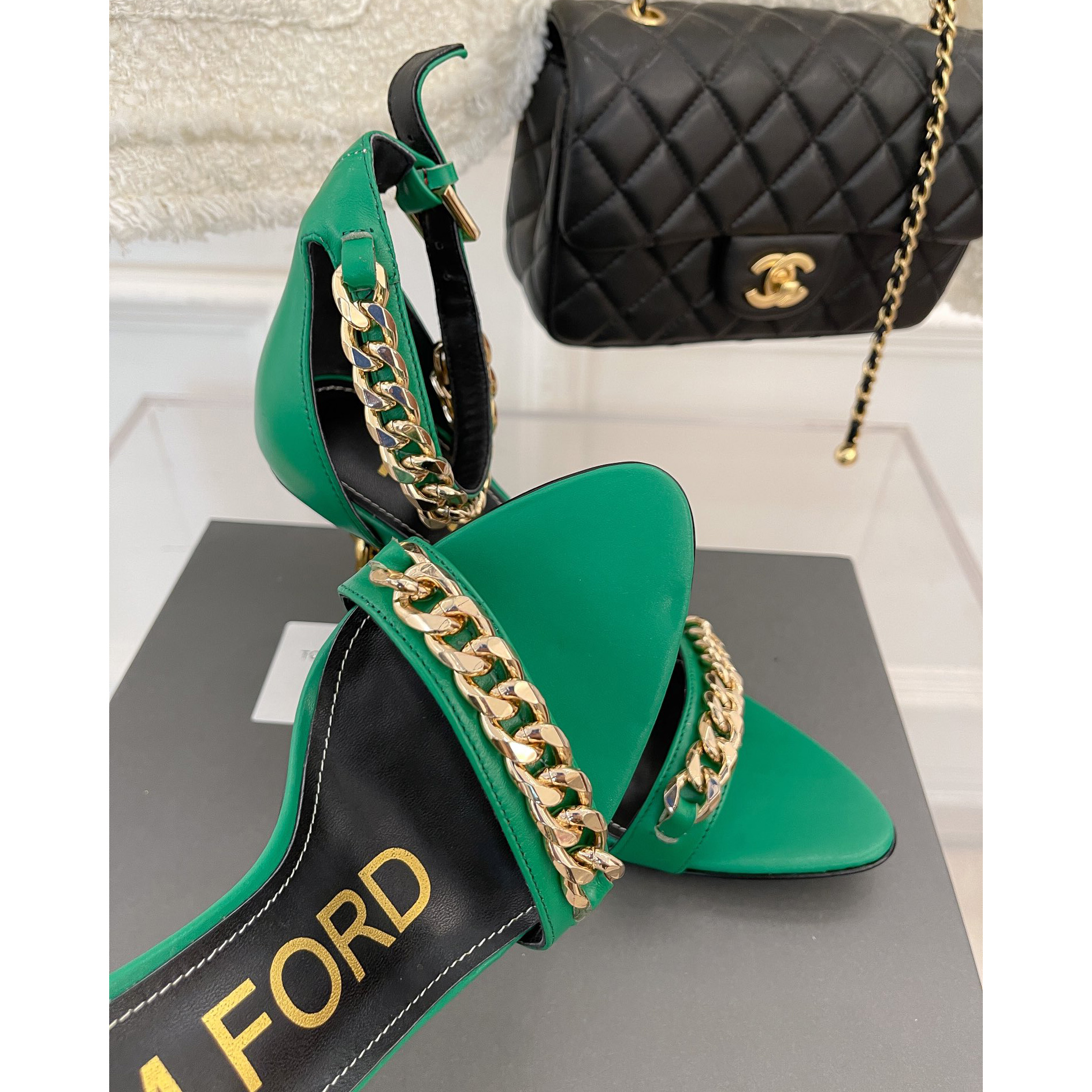 Tom Ford Chain-Trimmed Leather Sandals With Heel Height Of 10.5cm - DopestKickz