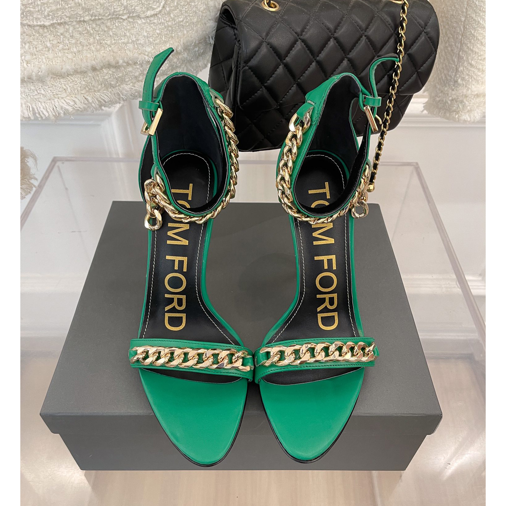 Tom Ford Chain-Trimmed Leather Sandals With Heel Height Of 10.5cm - DopestKickz