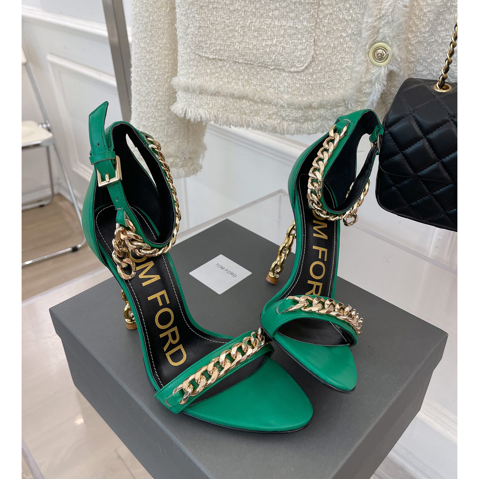 Tom Ford Chain-Trimmed Leather Sandals With Heel Height Of 10.5cm - DopestKickz