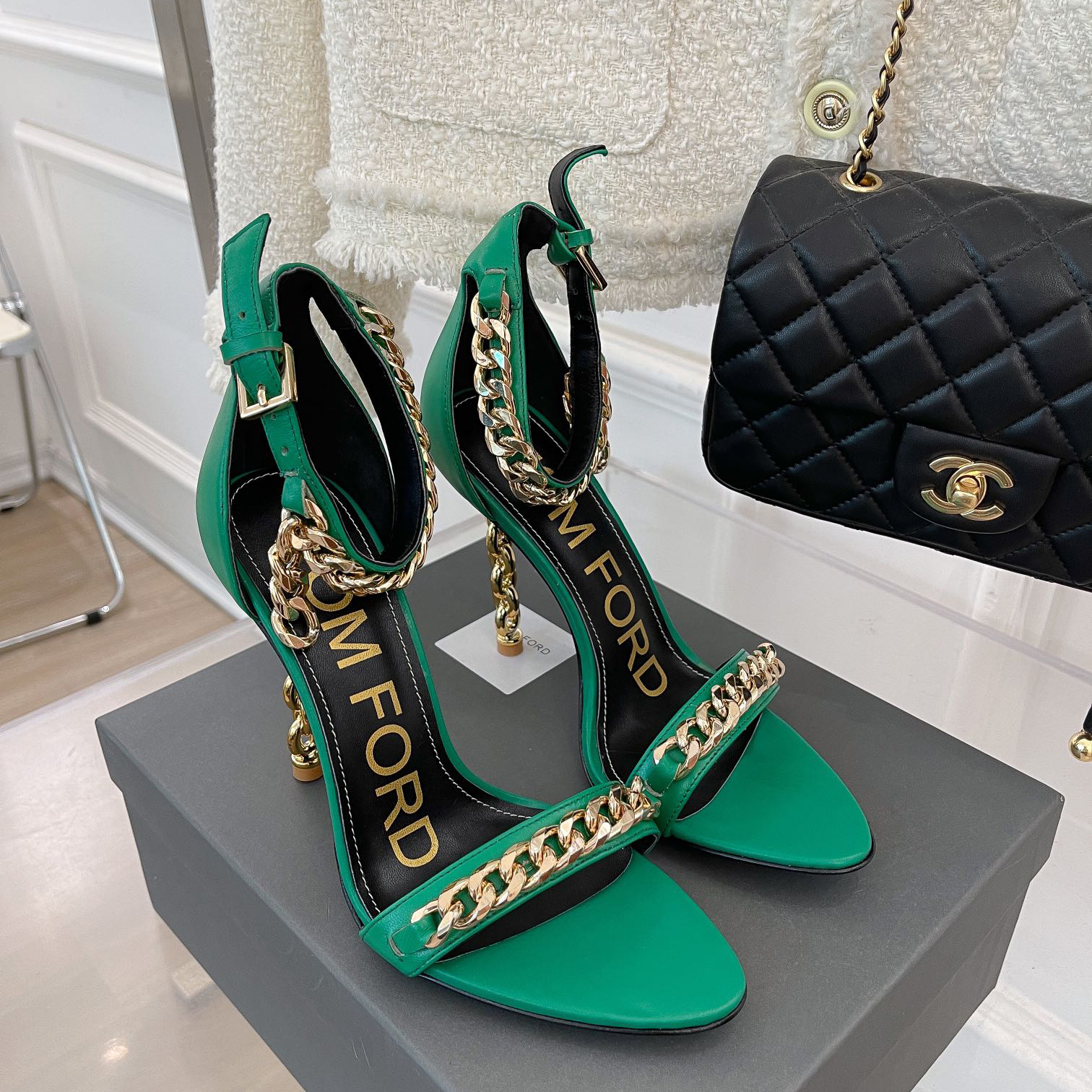Tom Ford Chain-Trimmed Leather Sandals With Heel Height Of 10.5cm - DopestKickz