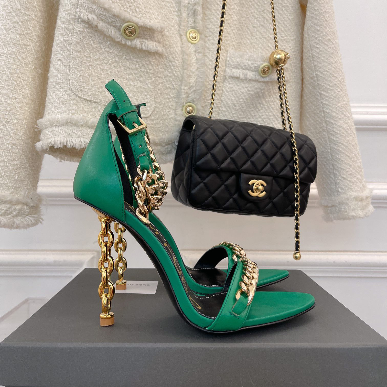 Tom Ford Chain-Trimmed Leather Sandals With Heel Height Of 10.5cm - DopestKickz