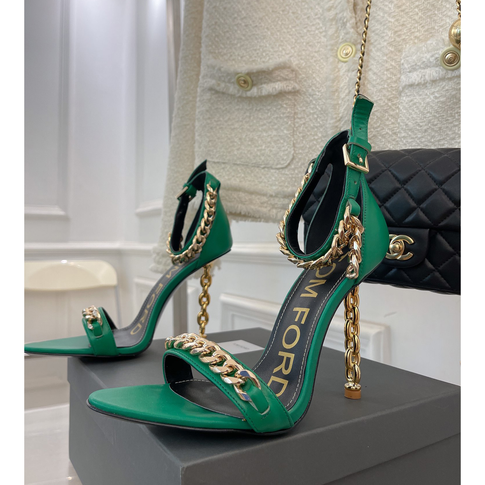 Tom Ford Chain-Trimmed Leather Sandals With Heel Height Of 10.5cm - DopestKickz