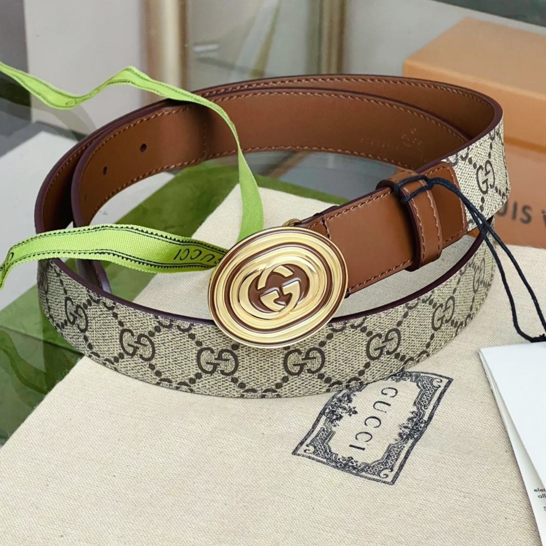 Gucci  Belt With Interlocking G Oval Buckle - DopestKickz