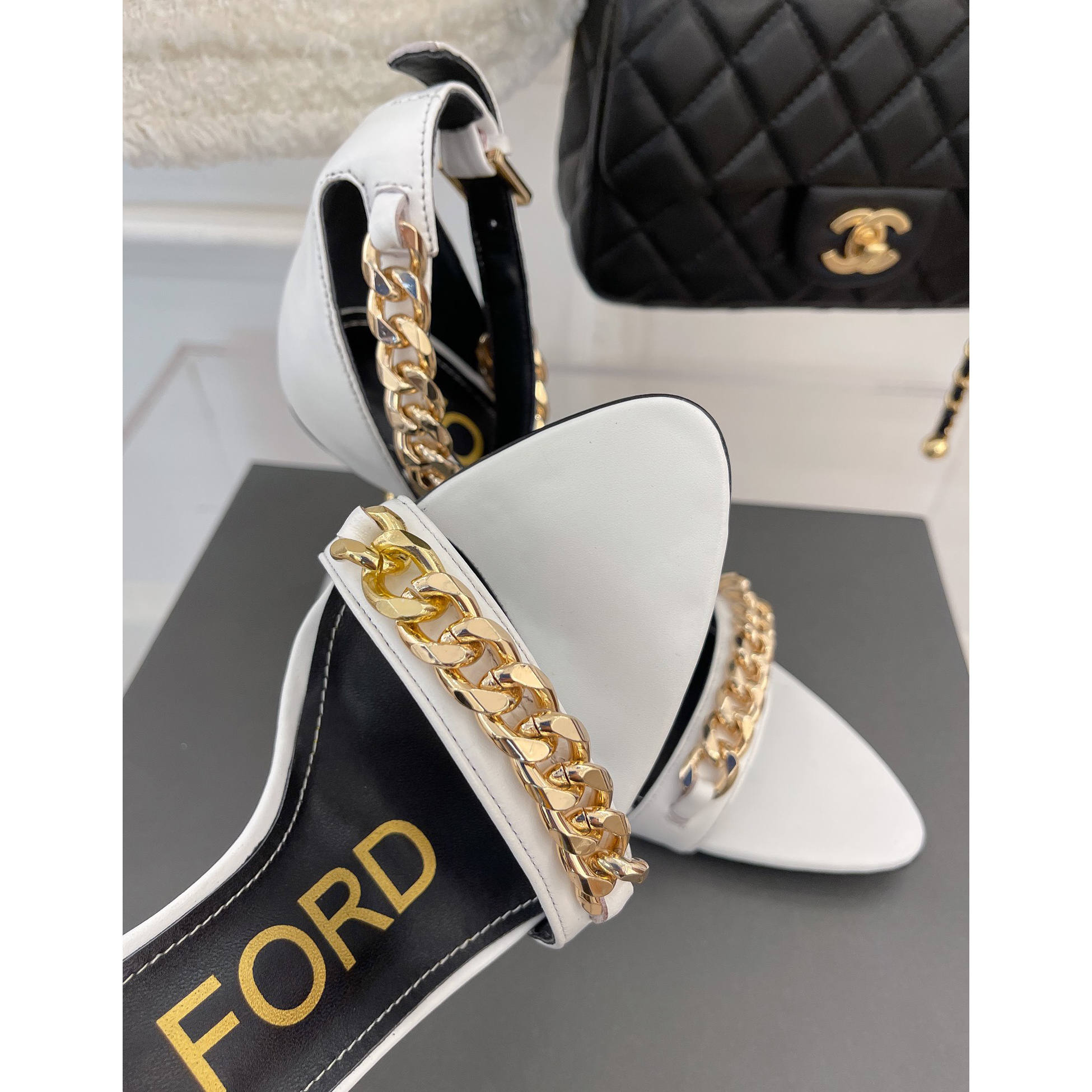 Tom Ford Chain-Trimmed Leather Sandals With Heel Height Of 10.5cm - DopestKickz