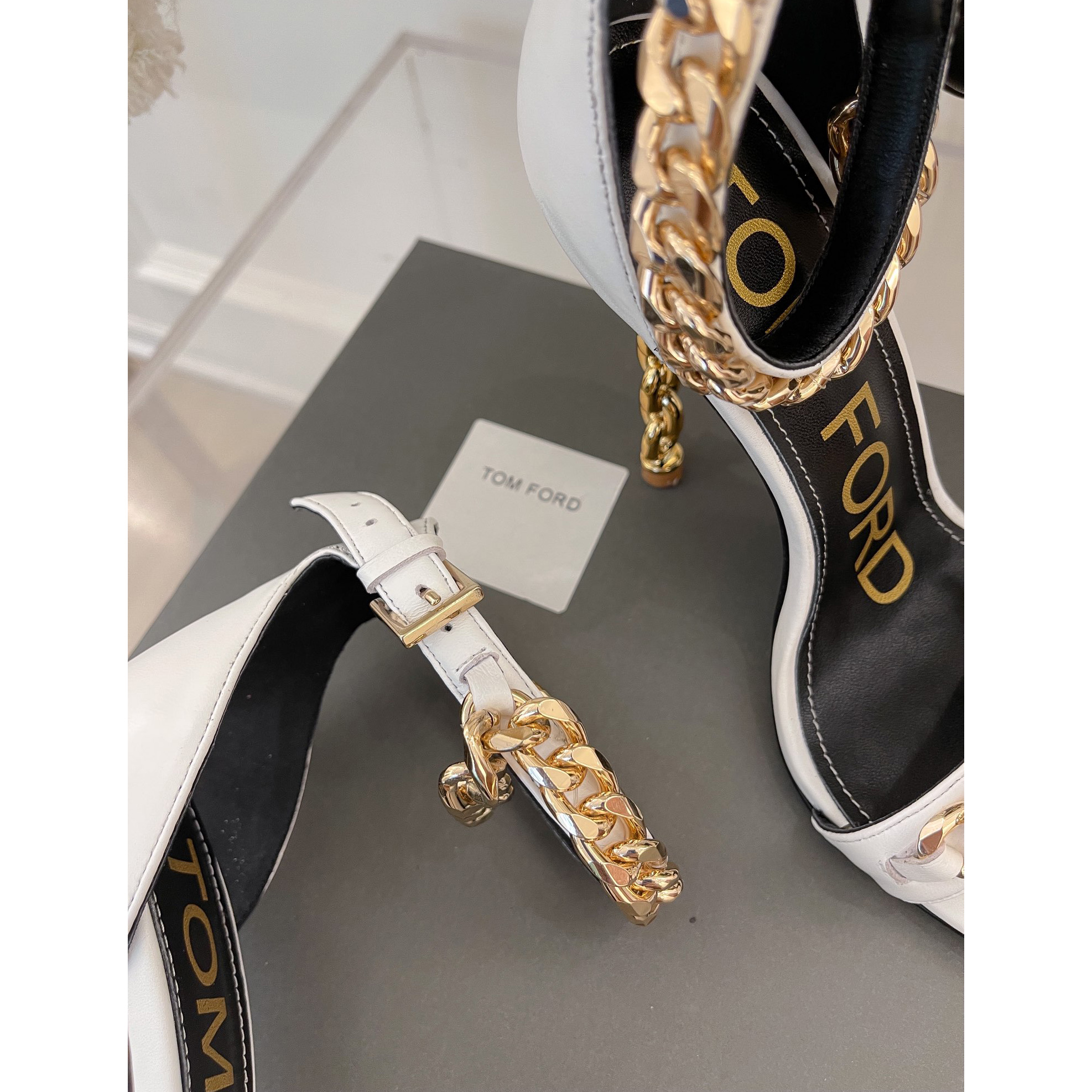 Tom Ford Chain-Trimmed Leather Sandals With Heel Height Of 10.5cm - DopestKickz