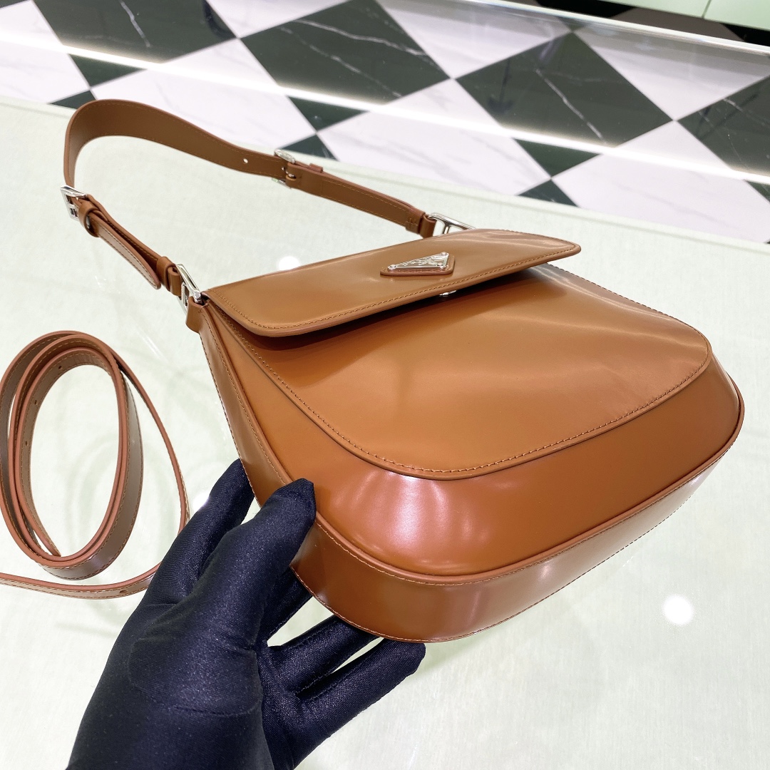 Prada Cleo Brushed Leather Shoulder Bag In Brown(24-19-6cm)   1BD303 - DopestKickz