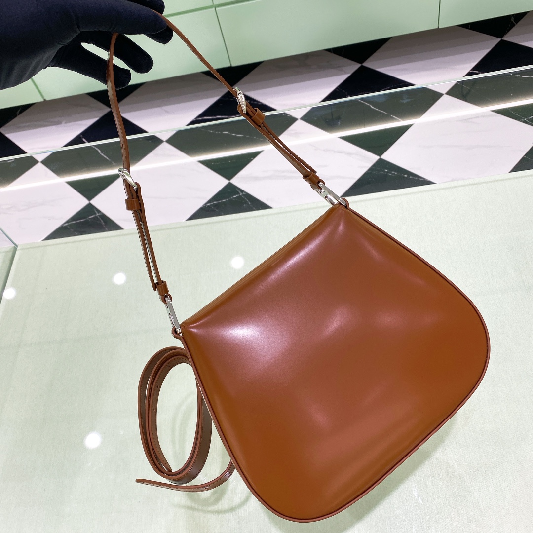 Prada Cleo Brushed Leather Shoulder Bag In Brown(24-19-6cm)   1BD303 - DopestKickz