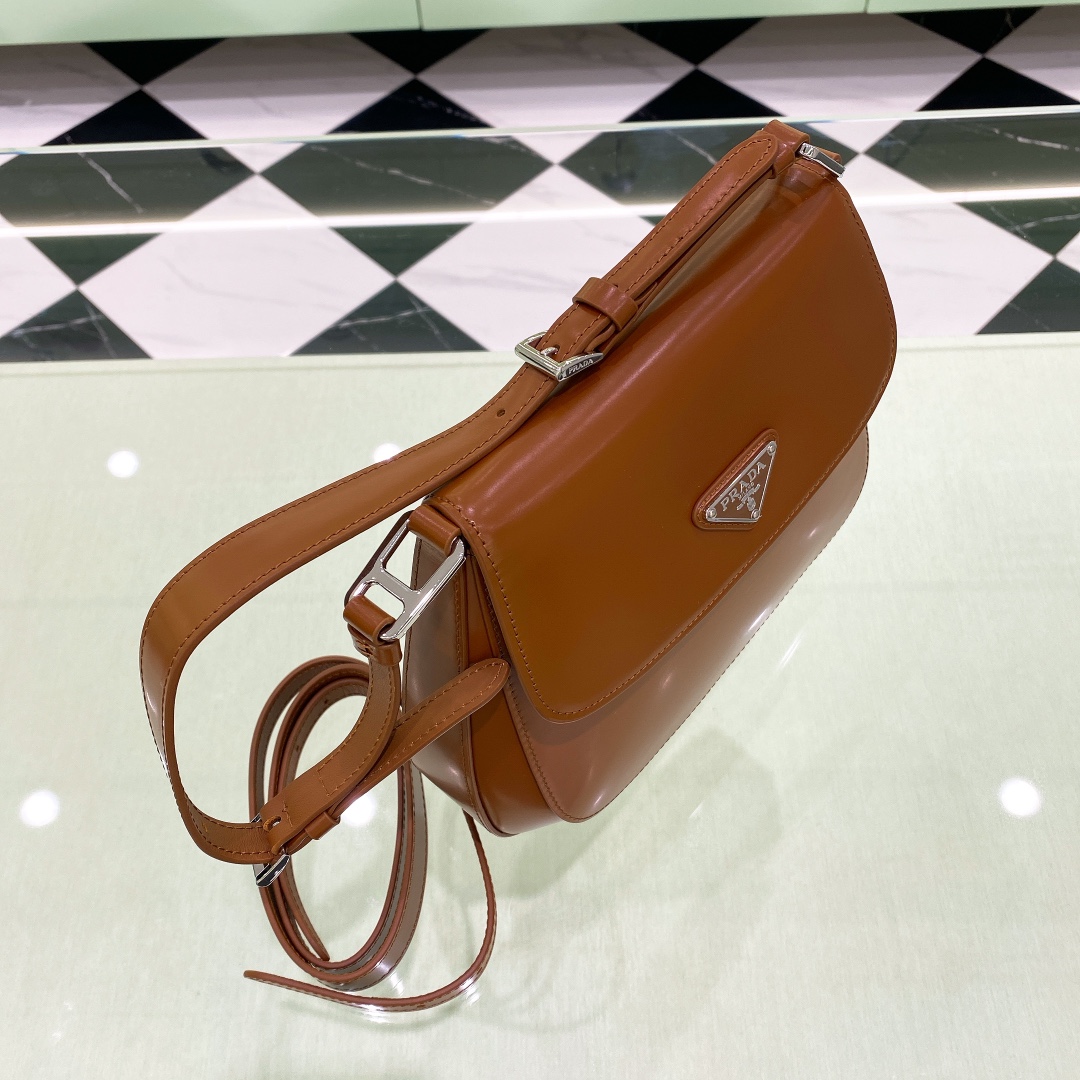 Prada Cleo Brushed Leather Shoulder Bag In Brown(24-19-6cm)   1BD303 - DopestKickz
