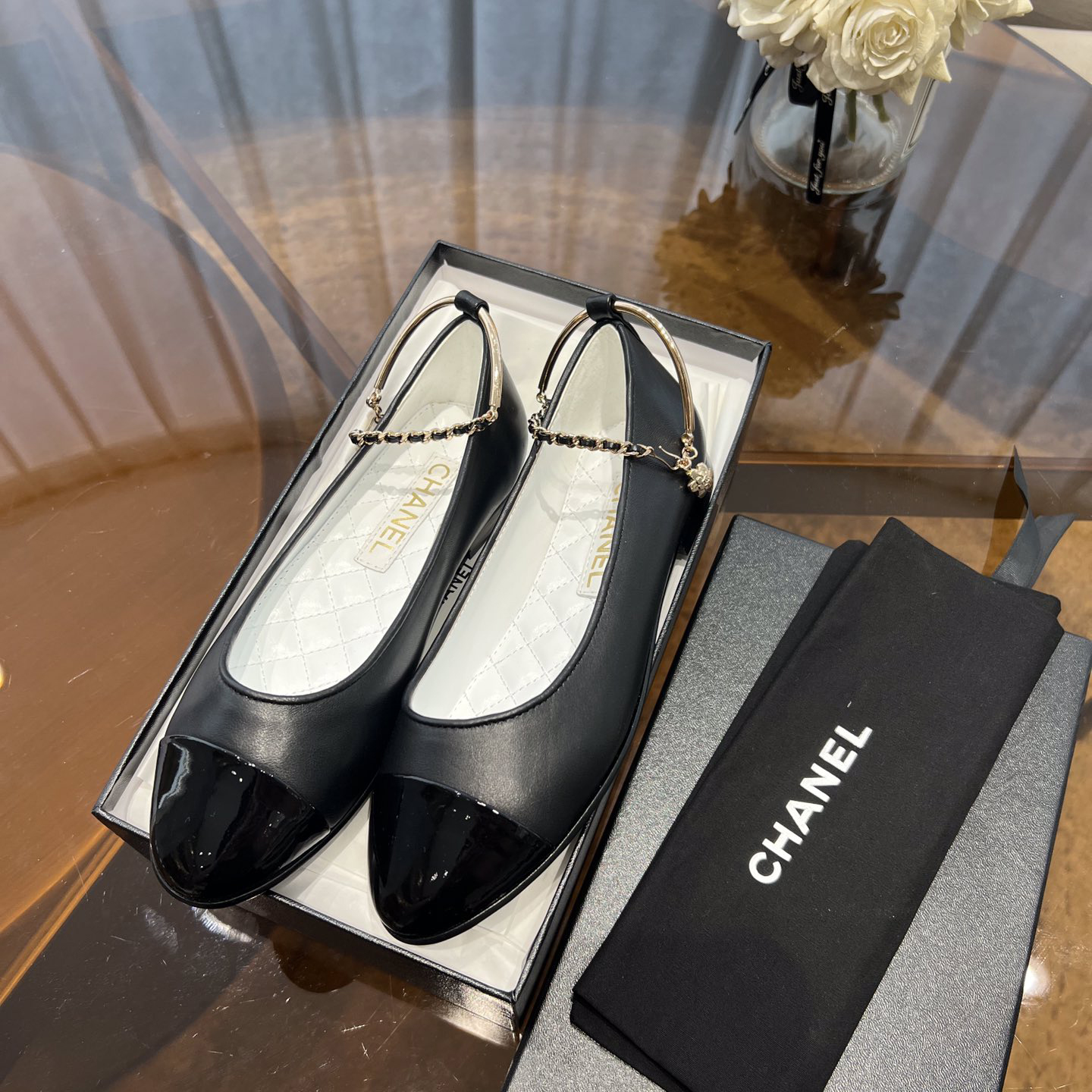 Dior Lambskin & Patent Calfskin Black Ballerinas - DopestKickz