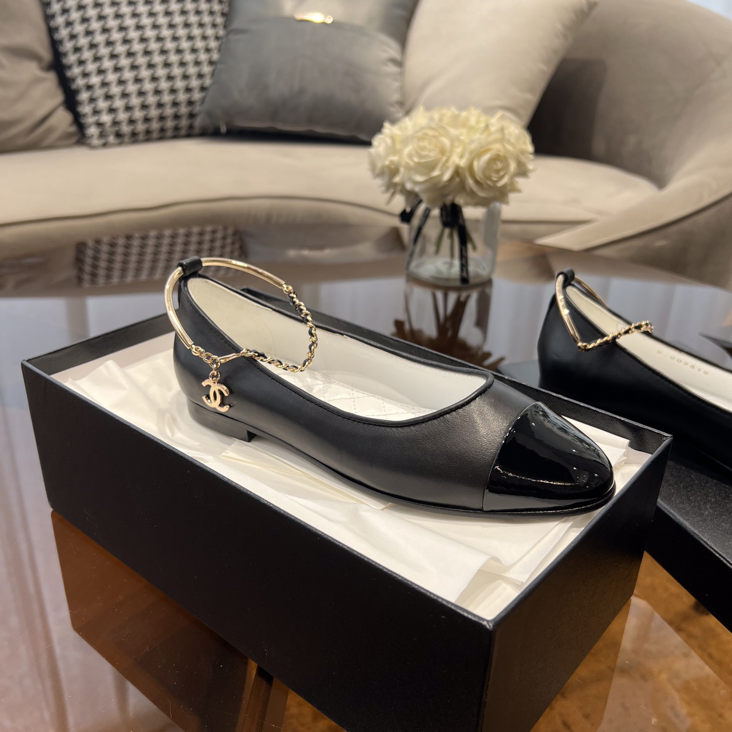Dior Lambskin & Patent Calfskin Black Ballerinas - DopestKickz