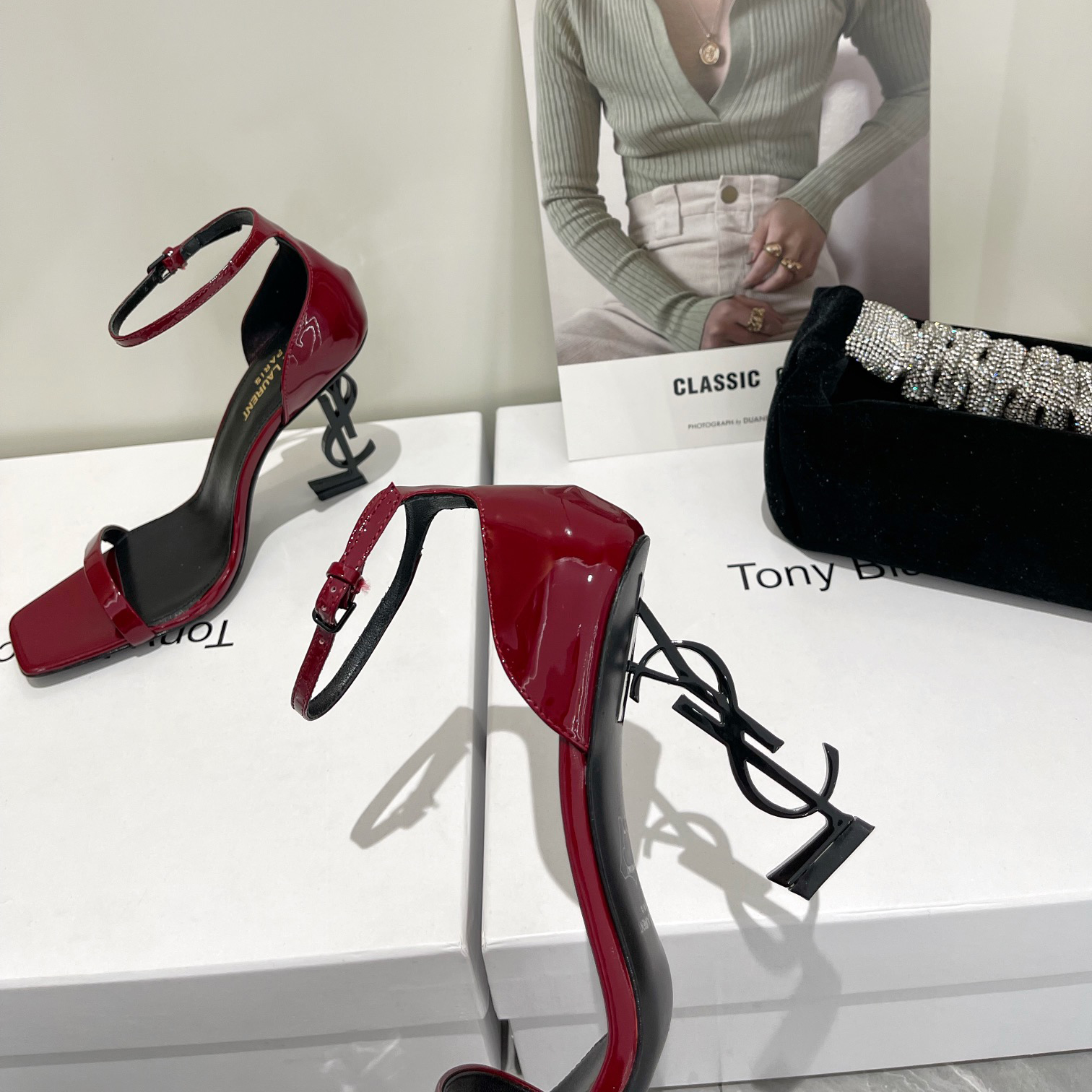 Saint Laurent Opyum Sandals In Patent Leather With Black-Tone Heel— Heel Higth 90mm - DopestKickz