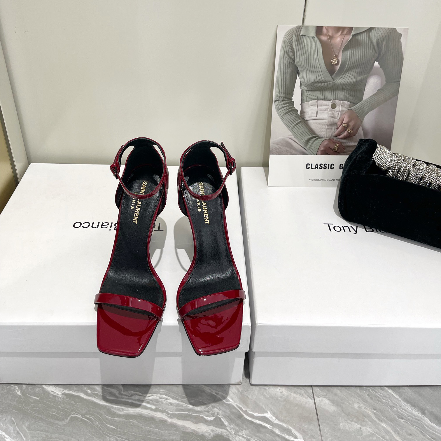 Saint Laurent Opyum Sandals In Patent Leather With Black-Tone Heel— Heel Higth 90mm - DopestKickz