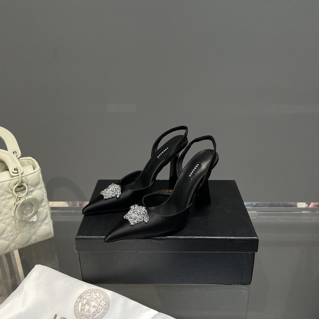 Versace Crystal La Medusa Satin Sling-Back Pumps - DopestKickz