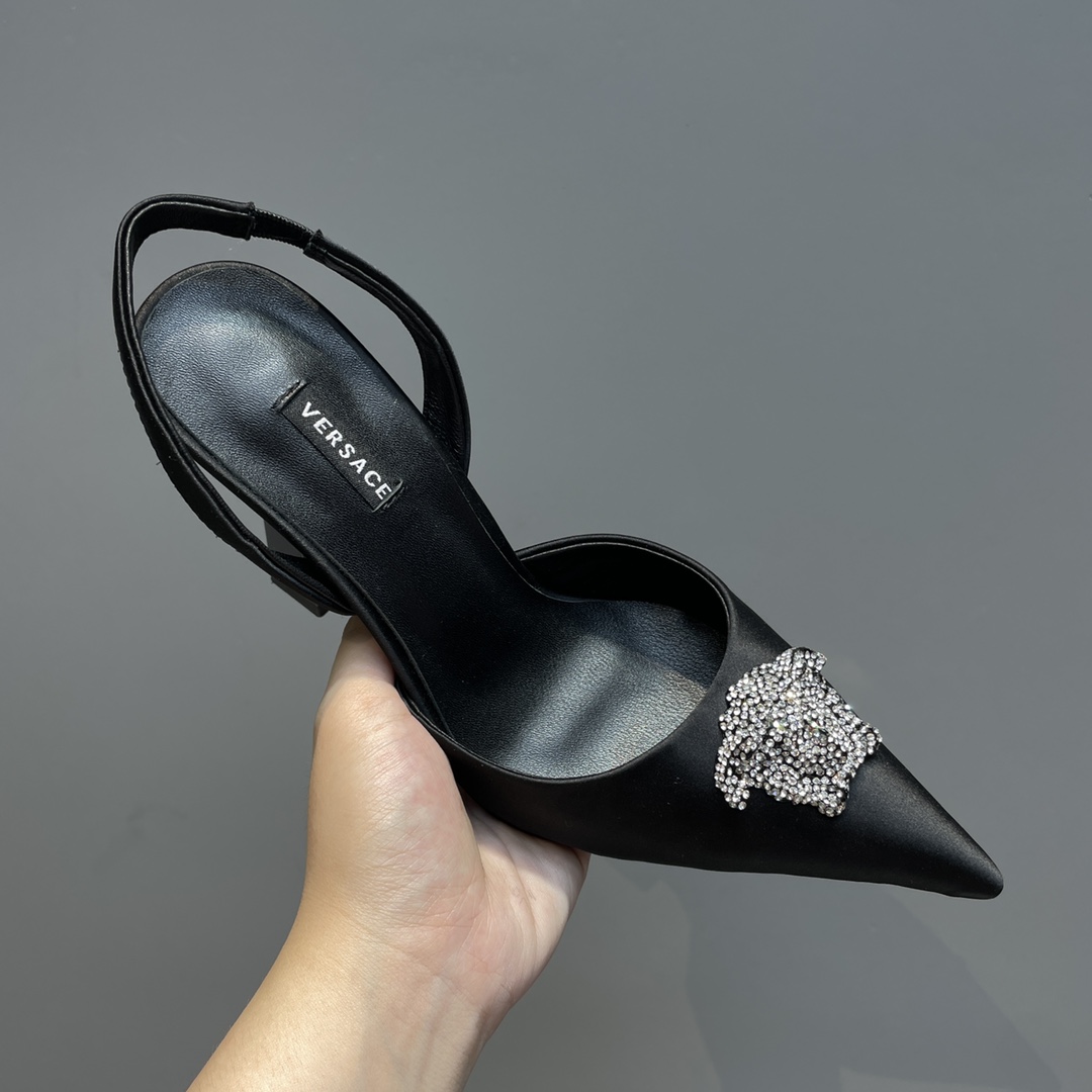 Versace Crystal La Medusa Satin Sling-Back Pumps - DopestKickz