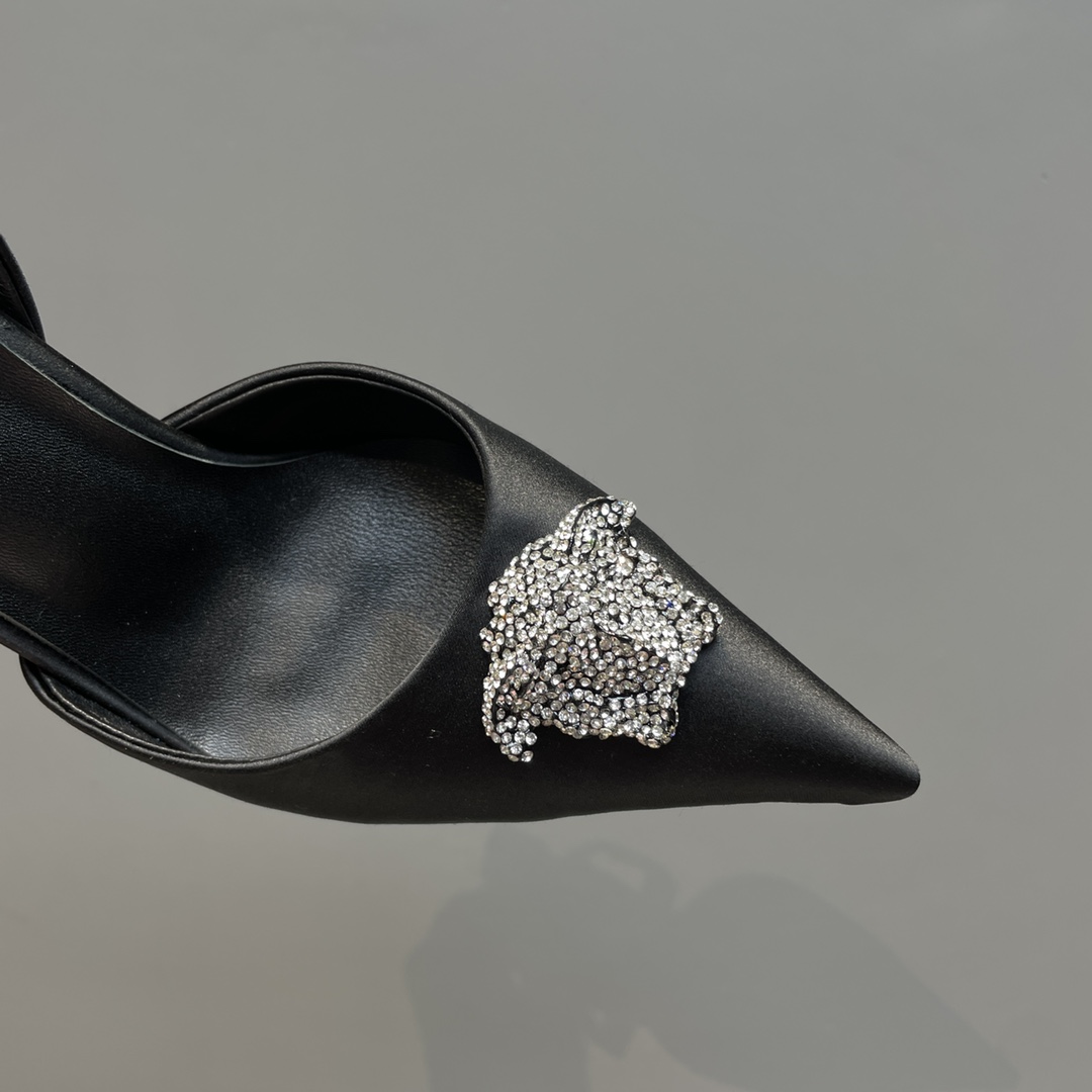Versace Crystal La Medusa Satin Sling-Back Pumps - DopestKickz