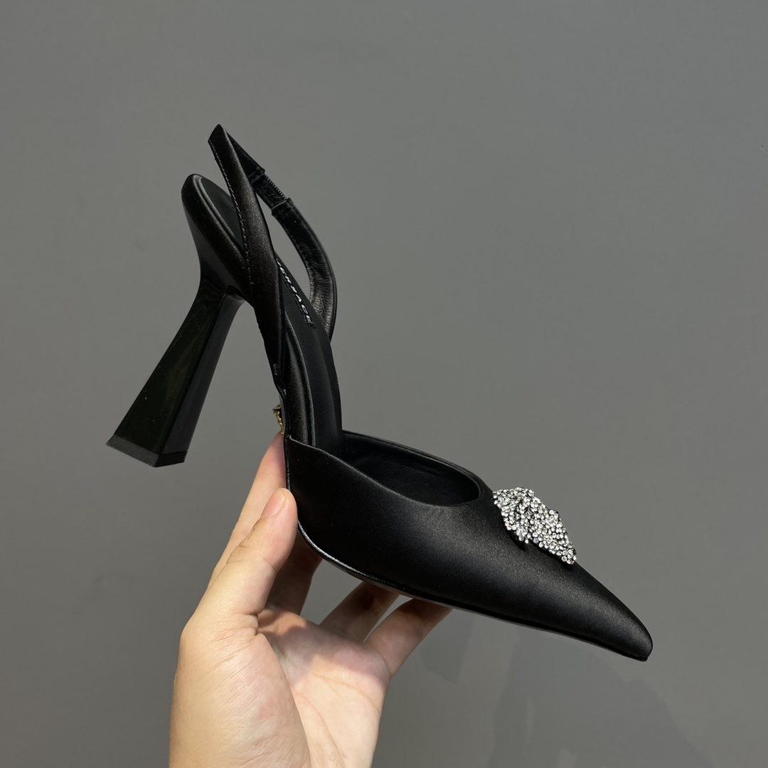 Versace Crystal La Medusa Satin Sling-Back Pumps - DopestKickz