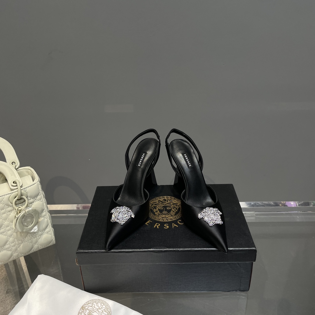 Versace Crystal La Medusa Satin Sling-Back Pumps - DopestKickz