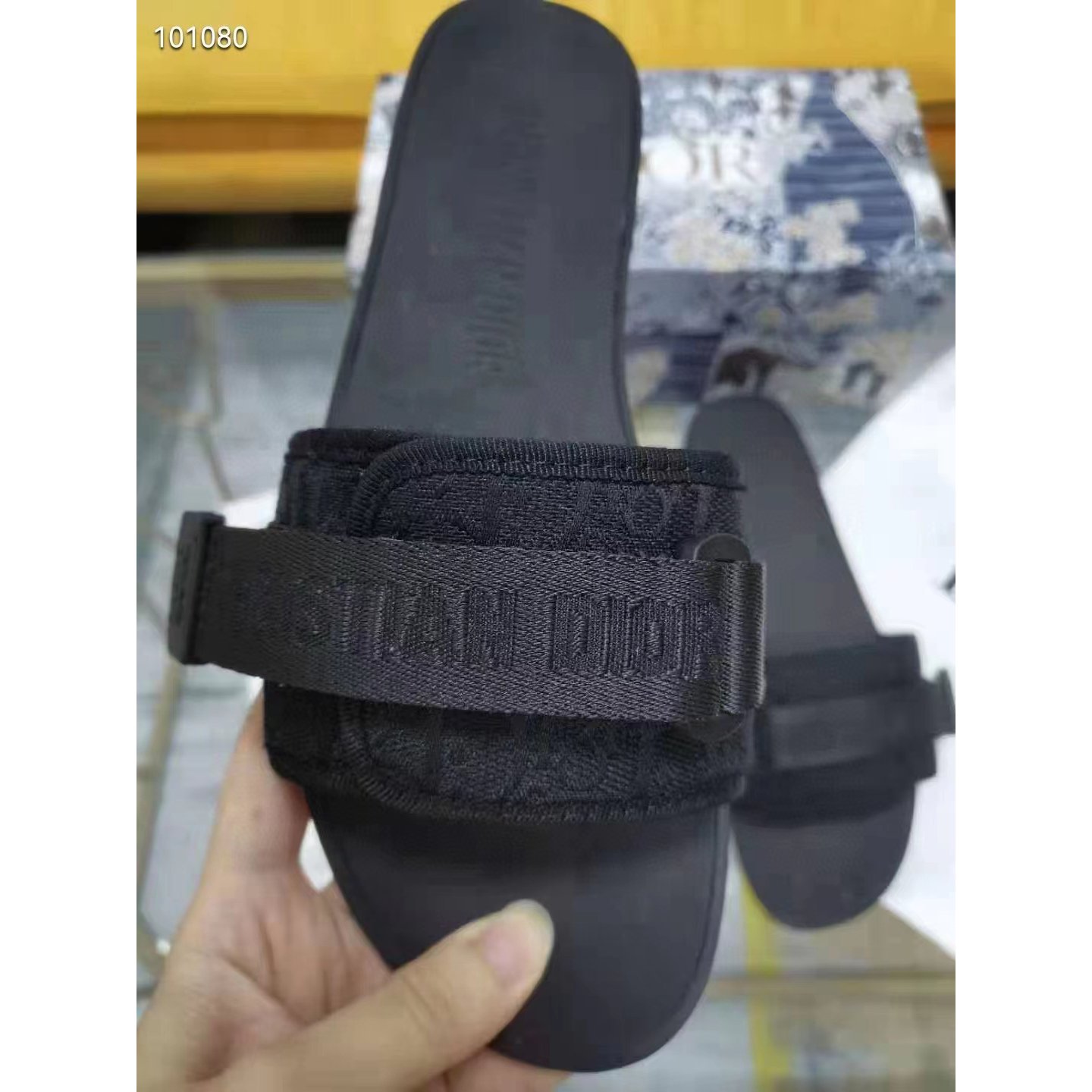 Dior Uber Black Dior Oblique Technical Fabric Slide - DopestKickz