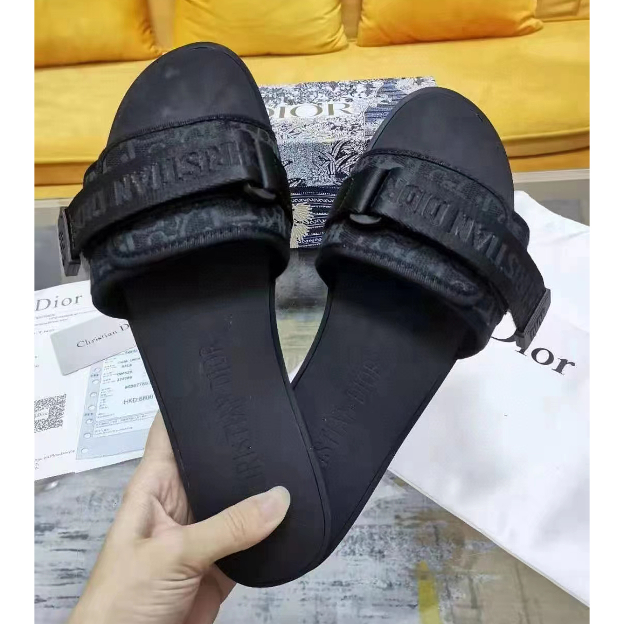 Dior Uber Black Dior Oblique Technical Fabric Slide - DopestKickz