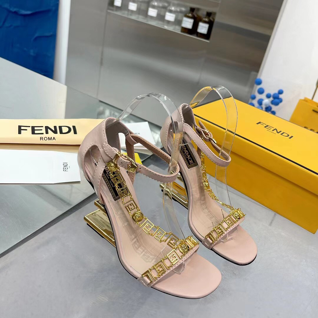 Fendi Fendi First Fendace Pink Leather High-Heeled Sandals - DopestKickz