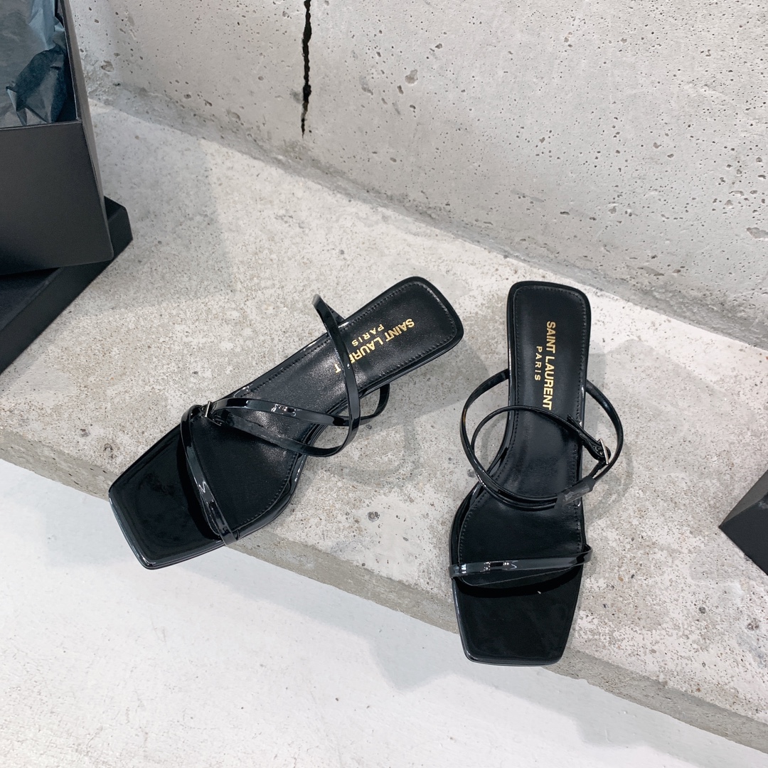 Saint Laurent Nuit Sandals In Patent Leather - DopestKickz