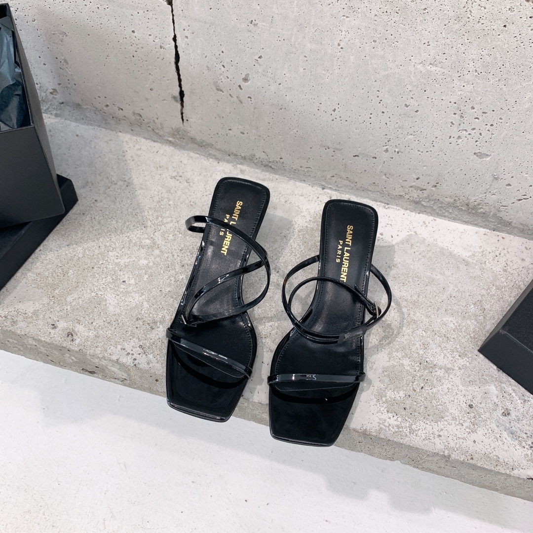 Saint Laurent Nuit Sandals In Patent Leather - DopestKickz