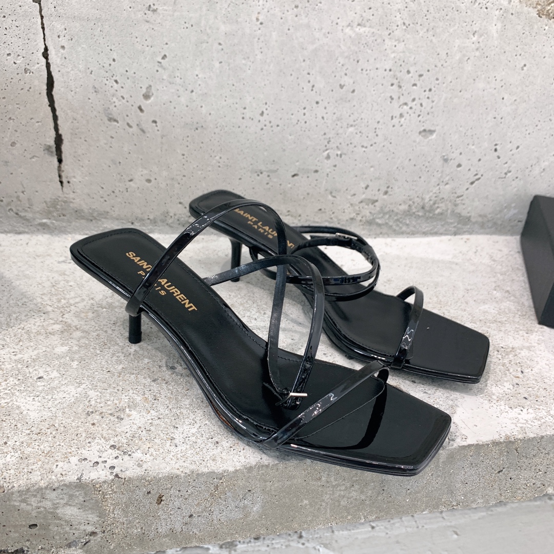 Saint Laurent Nuit Sandals In Patent Leather - DopestKickz