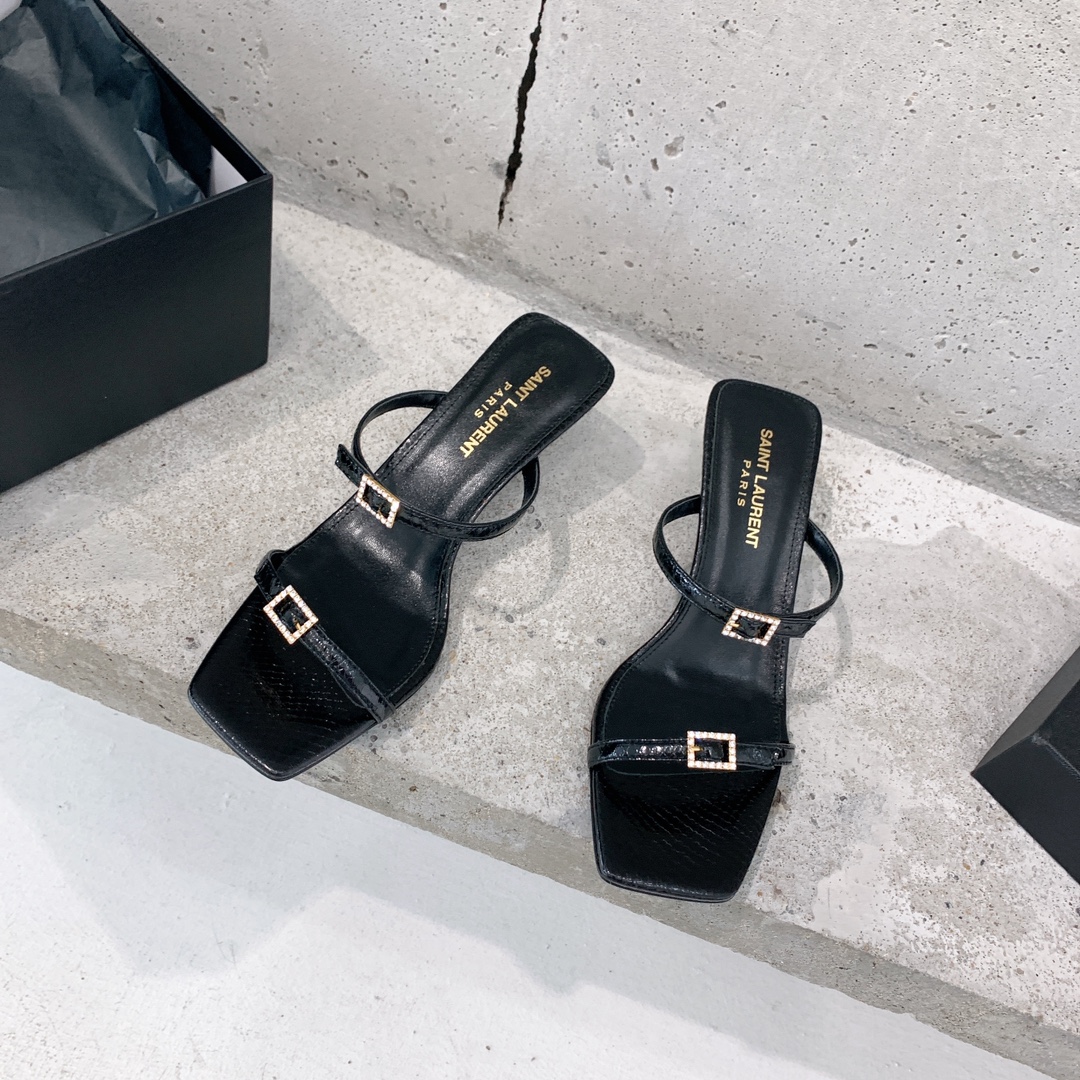 Saint Laurent Nuit Mules In Lacquered Ayers - DopestKickz