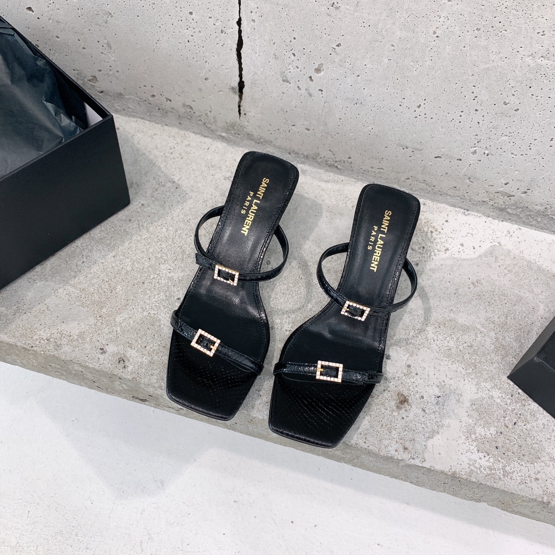 Saint Laurent Nuit Mules In Lacquered Ayers - DopestKickz