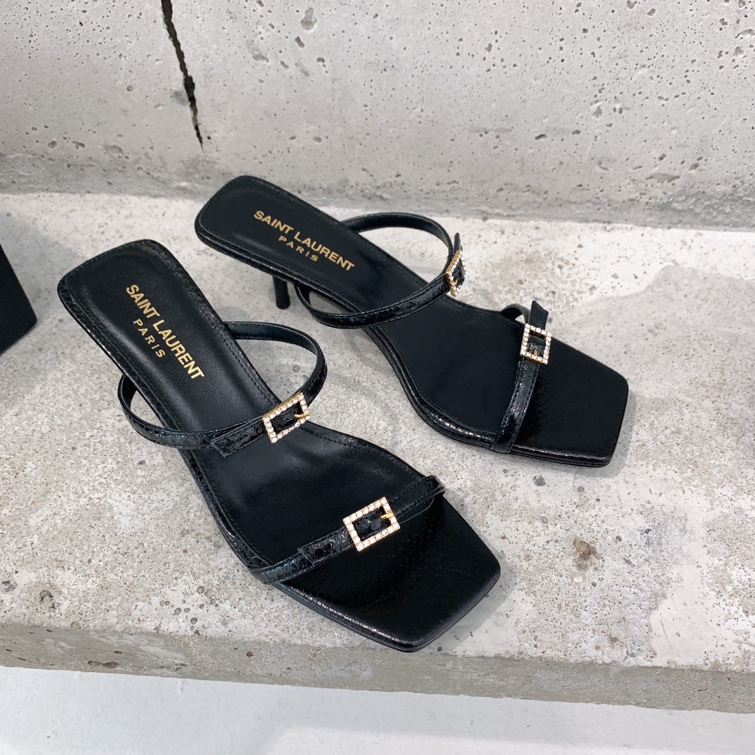 Saint Laurent Nuit Mules In Lacquered Ayers - DopestKickz