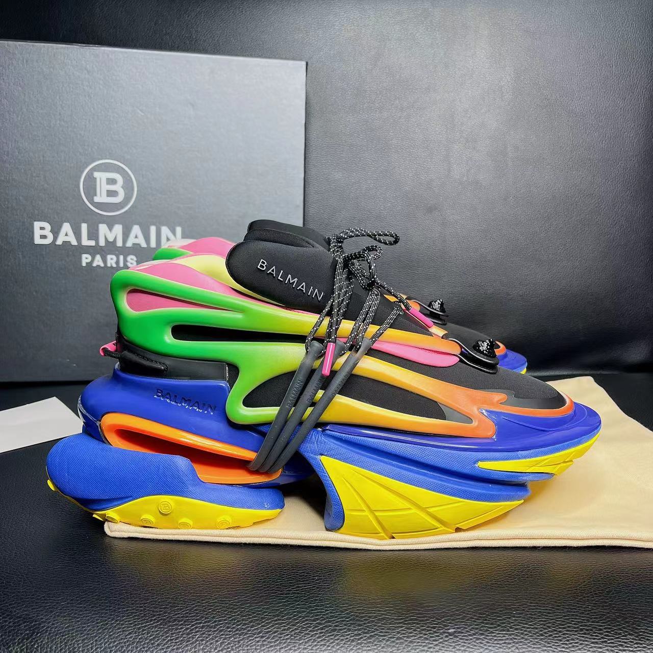 Balmain Multicolor Neoprene And Leather Unicorn Low-Top Sneakers - DopestKickz