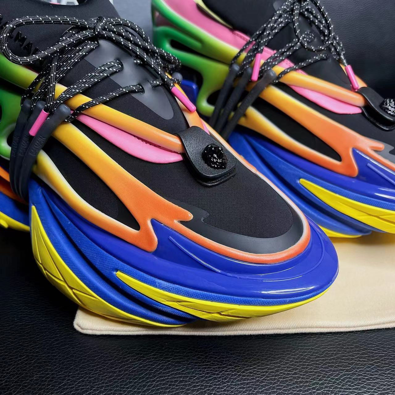 Balmain Multicolor Neoprene And Leather Unicorn Low-Top Sneakers - DopestKickz