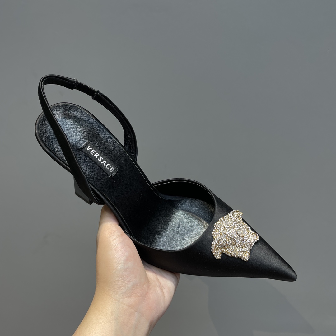 Versace Crystal La Medusa Satin Sling-Back Pumps - DopestKickz
