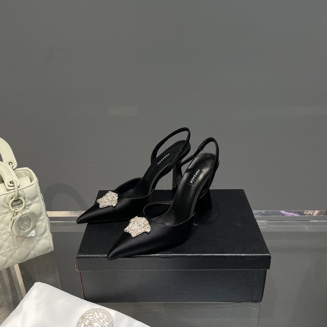 Versace Crystal La Medusa Satin Sling-Back Pumps - DopestKickz