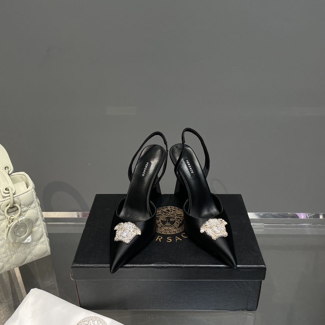Versace Crystal La Medusa Satin Sling-Back Pumps - DopestKickz