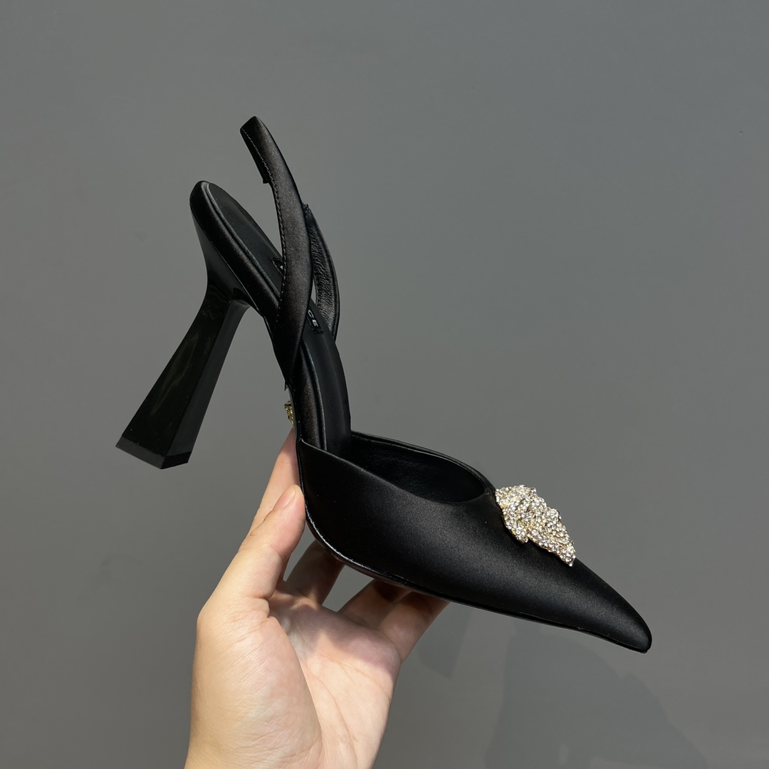 Versace Crystal La Medusa Satin Sling-Back Pumps - DopestKickz