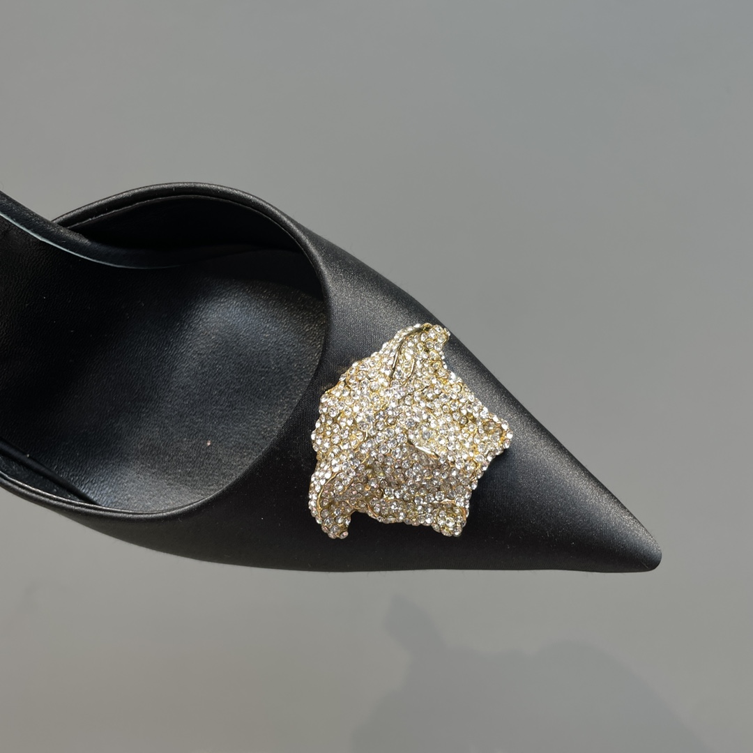 Versace Crystal La Medusa Satin Sling-Back Pumps - DopestKickz