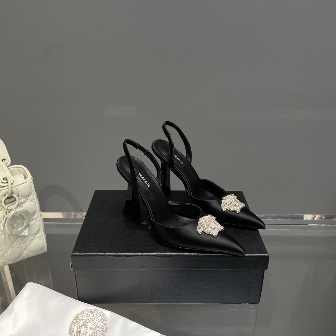 Versace Crystal La Medusa Satin Sling-Back Pumps - DopestKickz