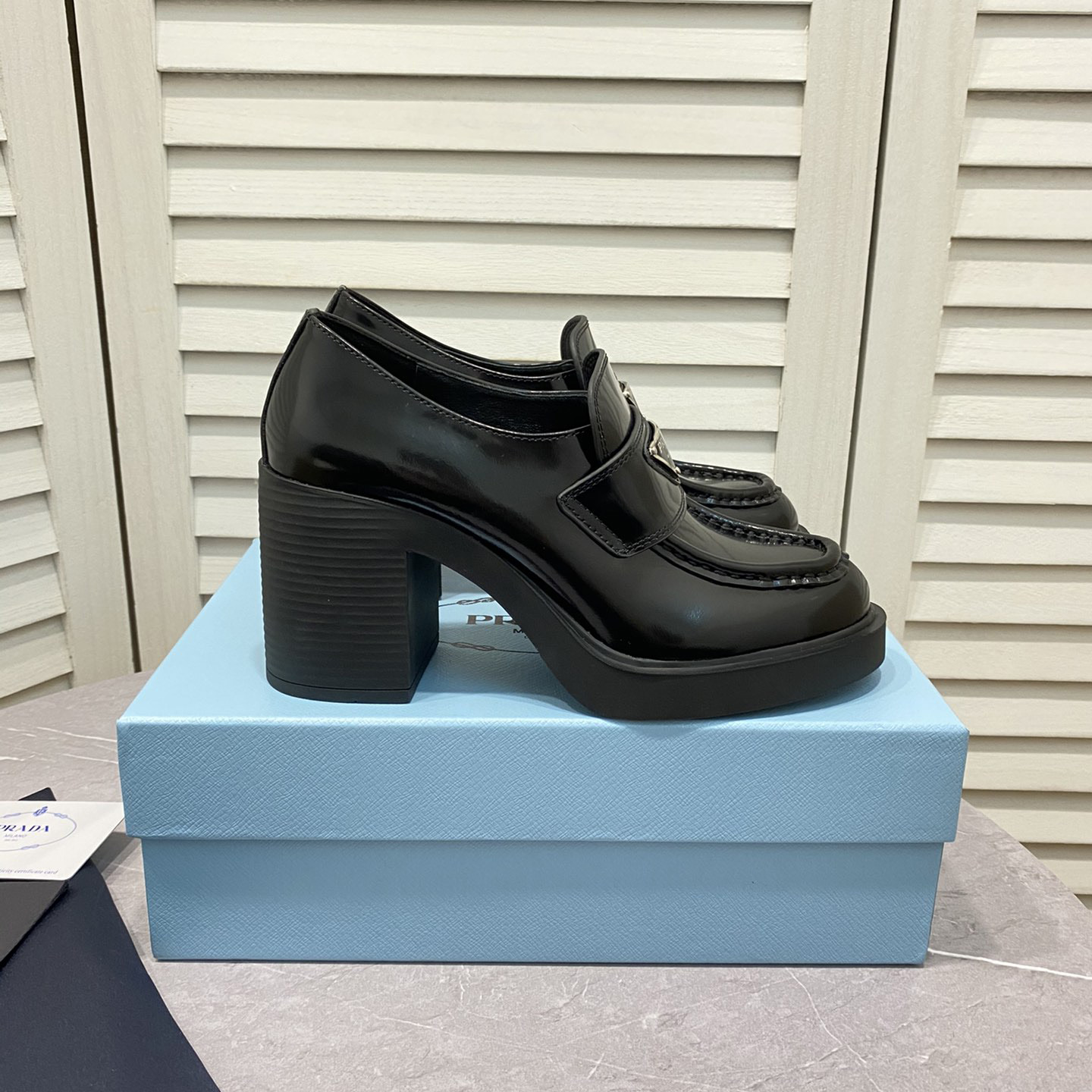 Prada Chocolate High-Heeled Brushed Leather Loafers   - DopestKickz